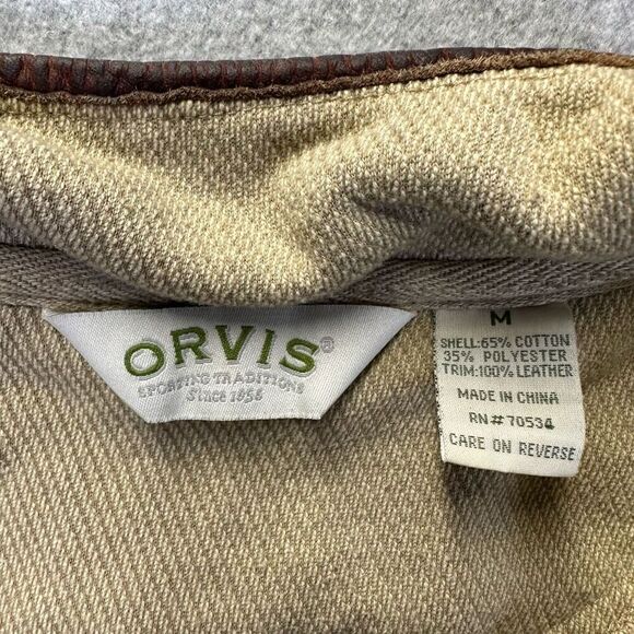 Orvis Men’s Size Medium Quarter Zip Pullover Sweater with Elbow Patch Tan Brown - Picture 3 of 7